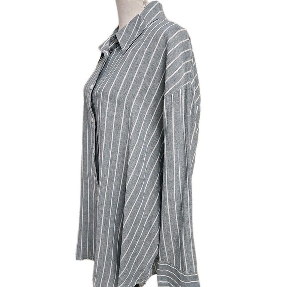 Lane Bryant Button Up Long Sleeve Shirt Striped Linen Cotton Green Women’s 22/24 - Picture 3 of 10
